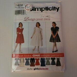 SIMPLICITY 7408 - Girls Dress w/ Collar Sewing Pattern 8-1/2 to 16-1/2